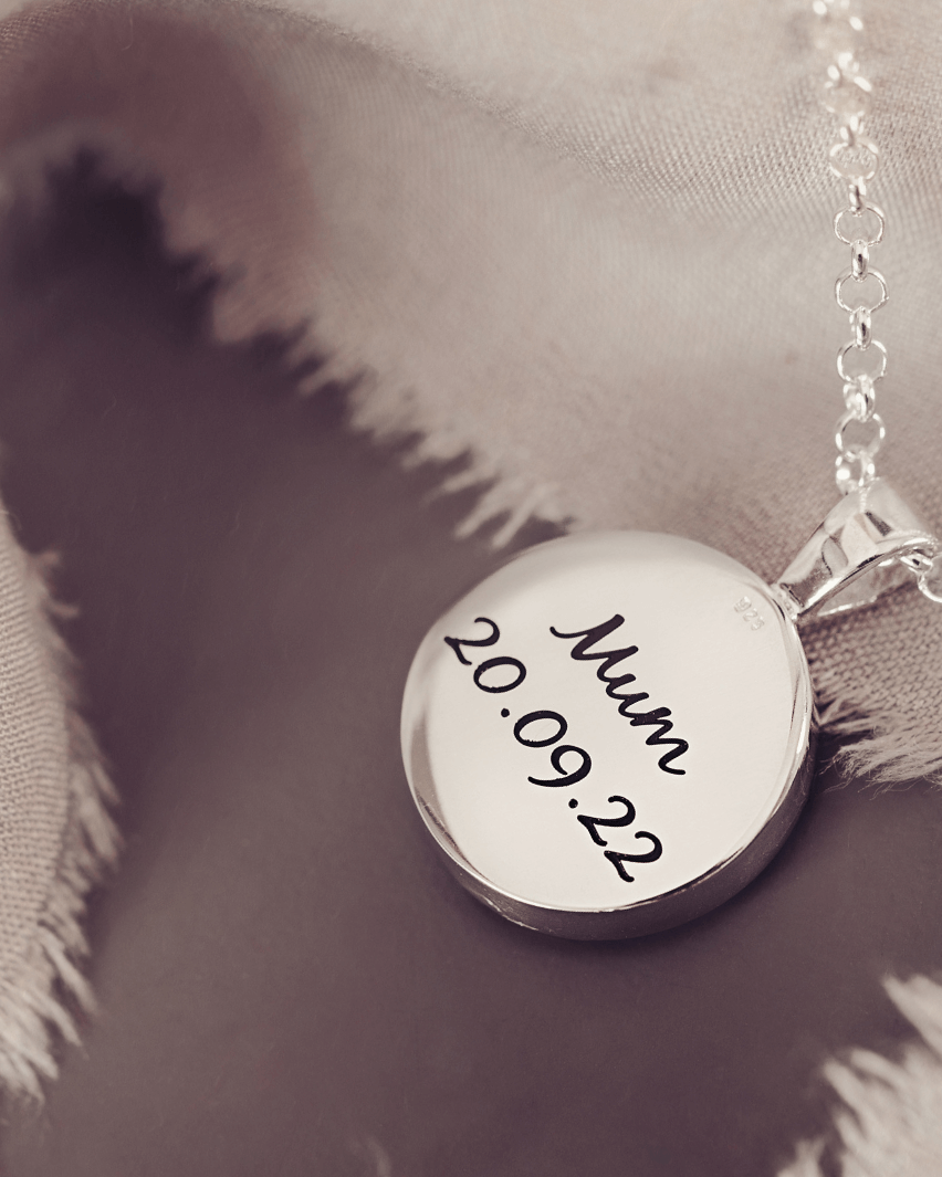 Cremation Ashes Round Pendant Necklace Reverse