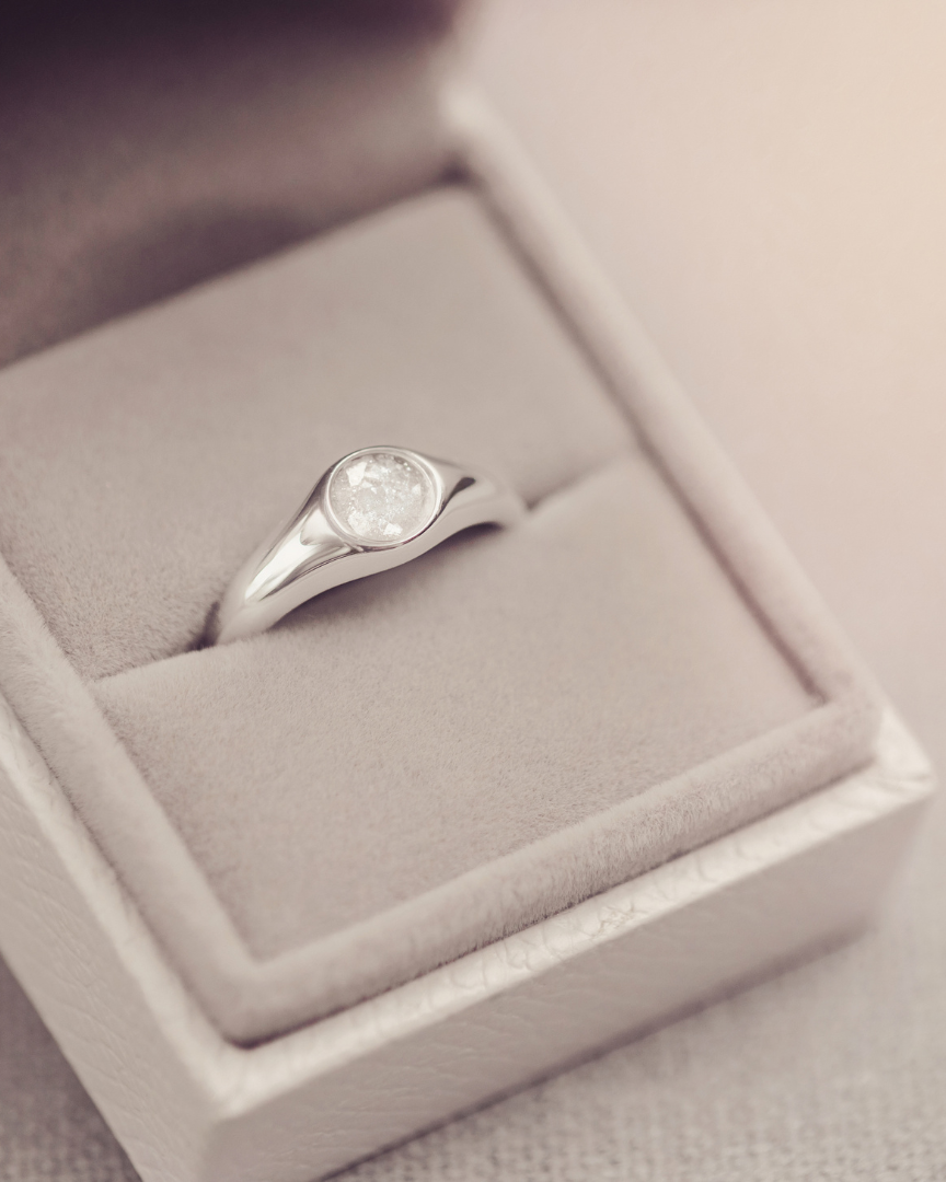Silver ring with a diamond in a jewelry box