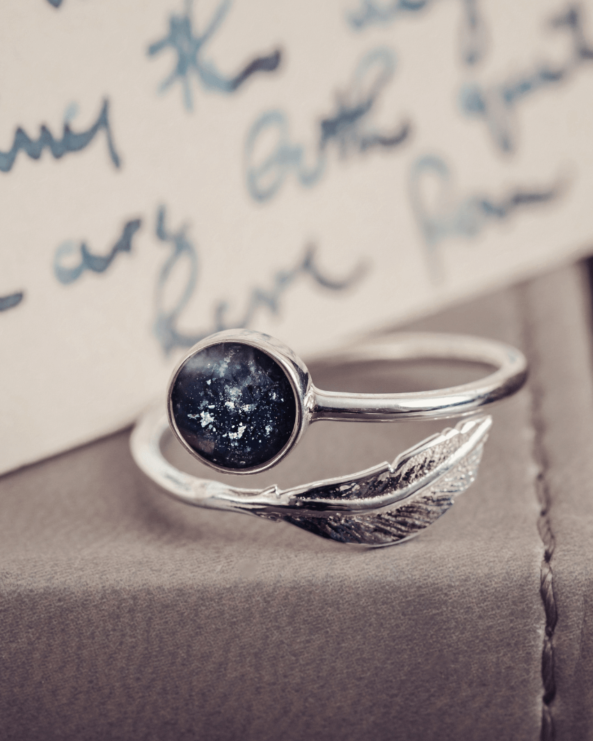 Cremation Ashes Adjustable Feather Ring