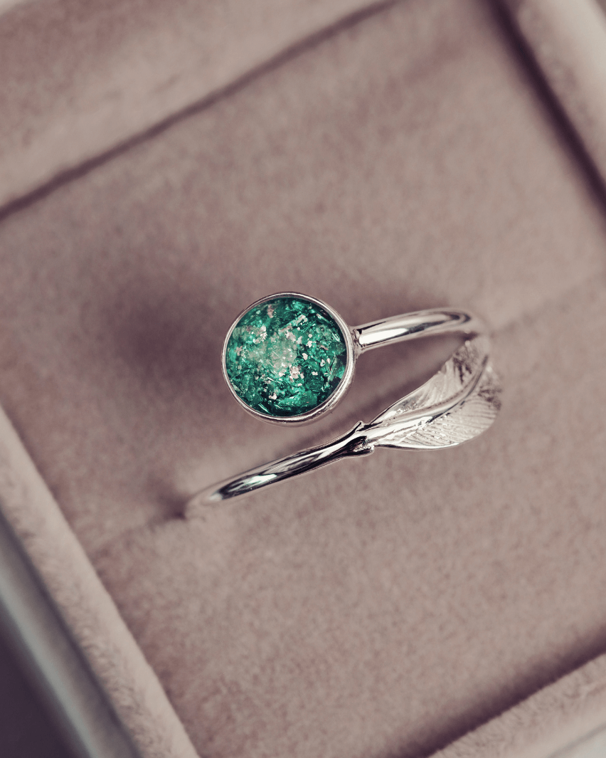 Cremation Ashes Adjustable Feather Ring