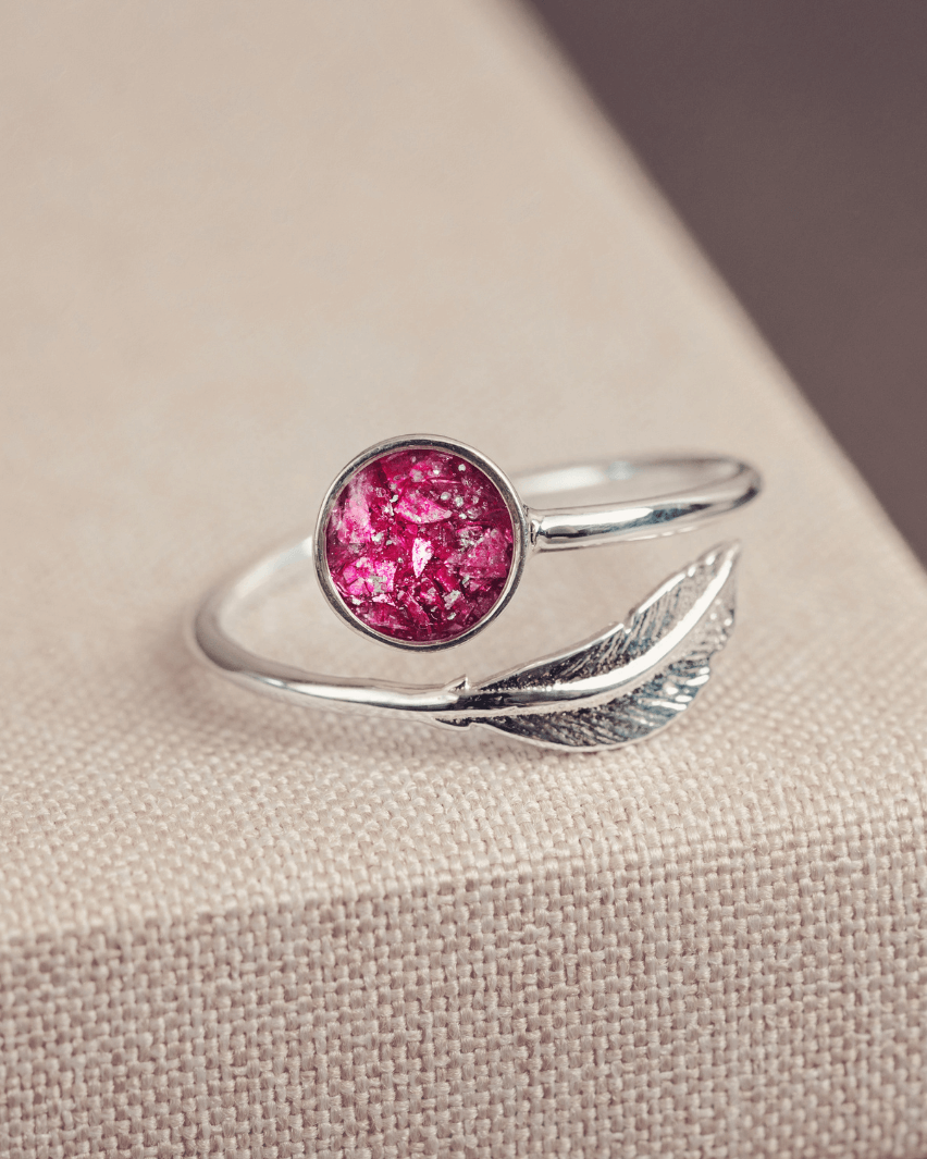 Cremation Ashes Adjustable Feather Ring