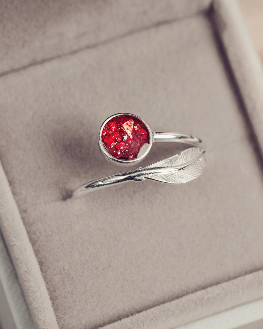 Cremation Ashes Adjustable Feather Ring