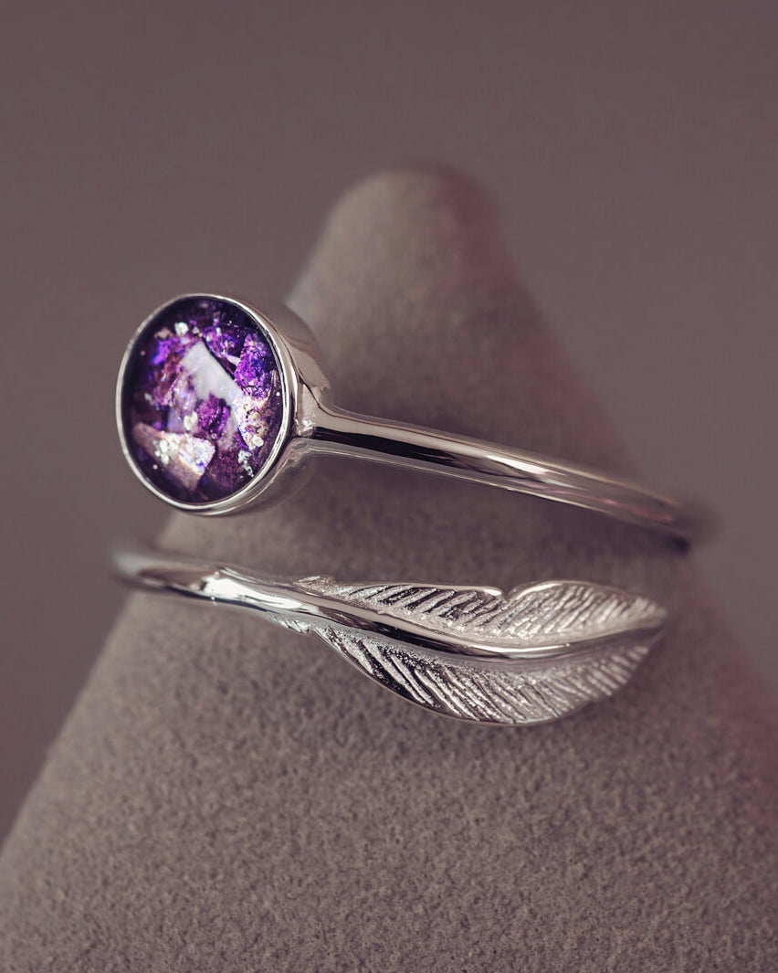 Cremation Ashes Adjustable Feather Ring