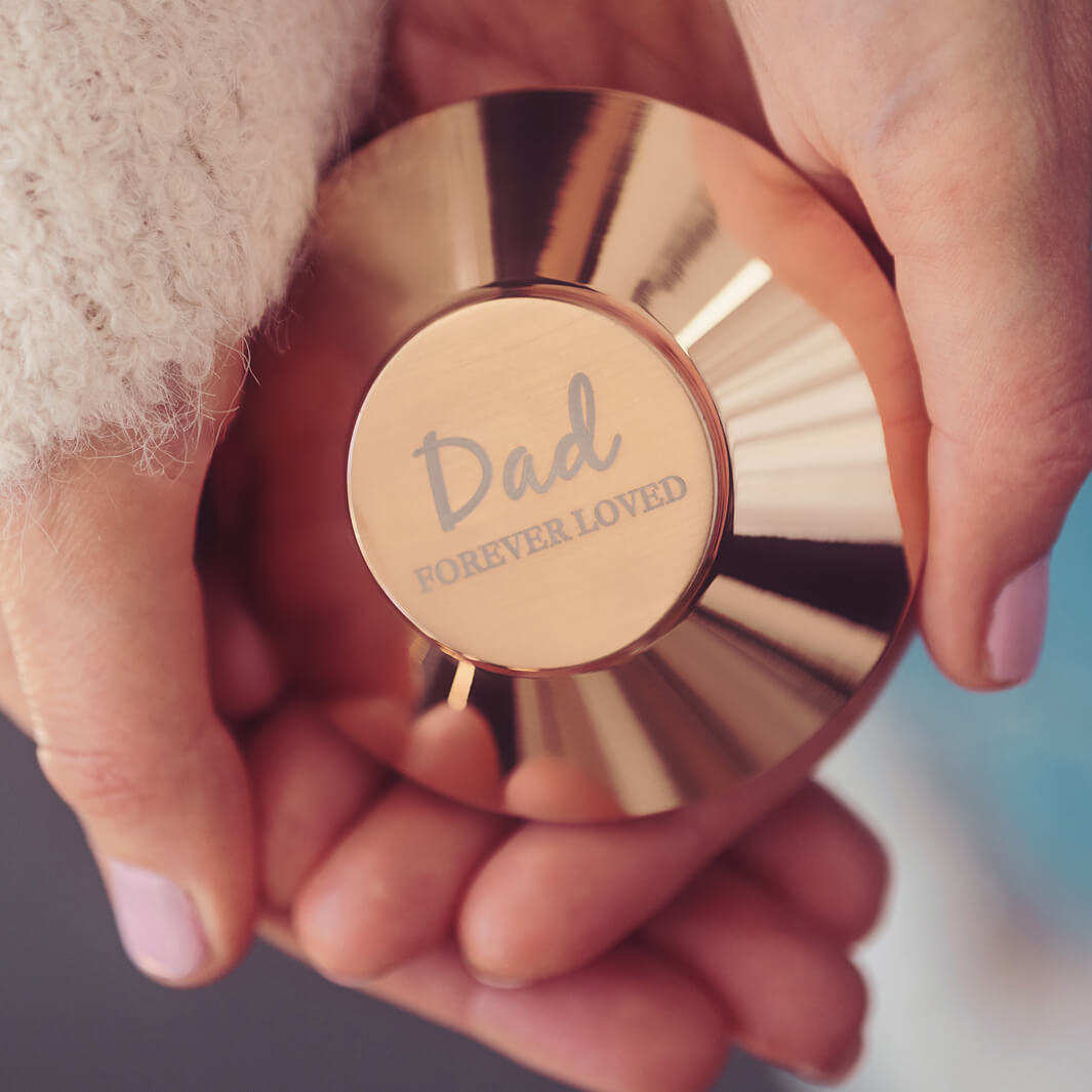 Rose Gold Tealight Holder Cremation Ashes Urn with Engraved Message on base