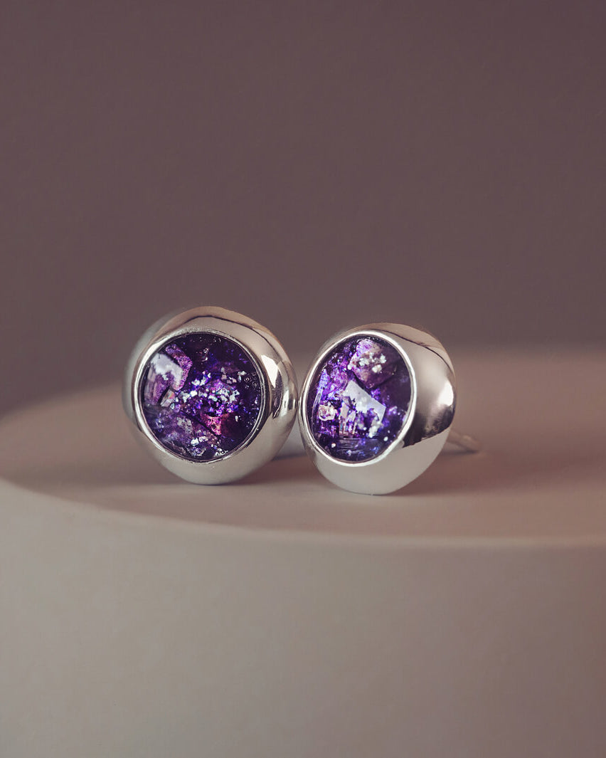 Cremation Ashes Round Earring Studs