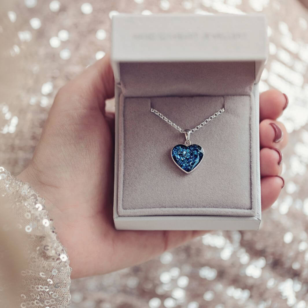 Cremation Ashes Small Heart Necklace Blue