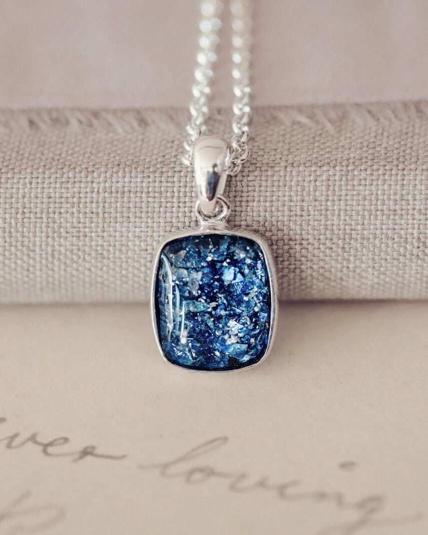 Unisex Cremation Ashes Tag Necklace Blue