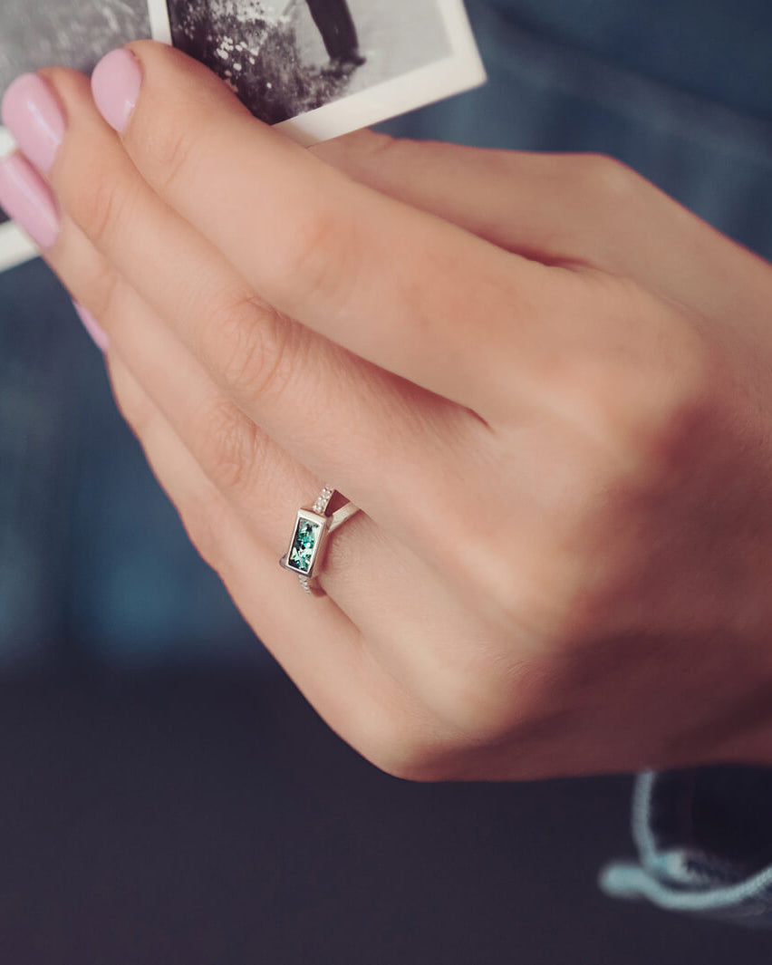 sterling silver & cubic zirconia sterling silver ring, made with cremation ashes