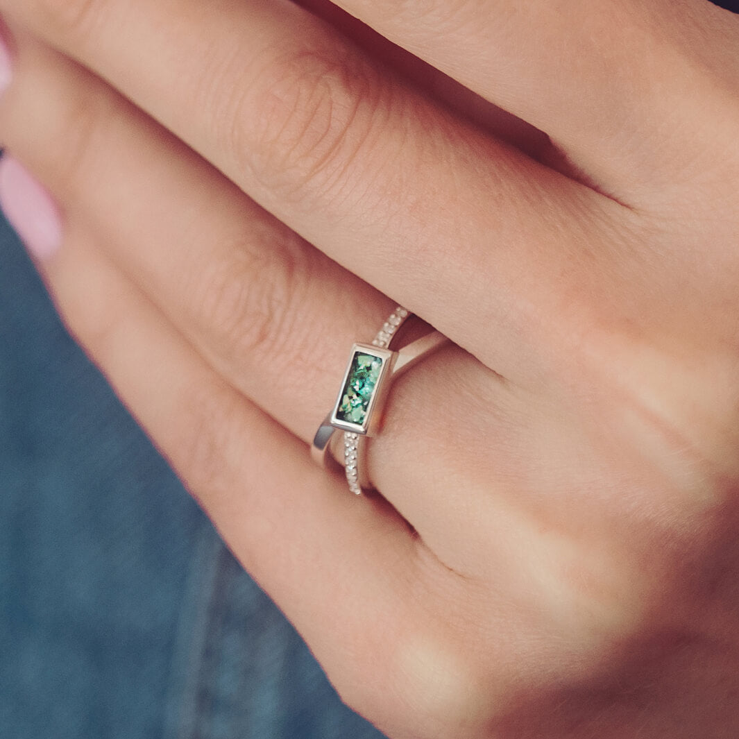 sterling silver & cubic zirconia sterling silver ring, made with cremation ashes