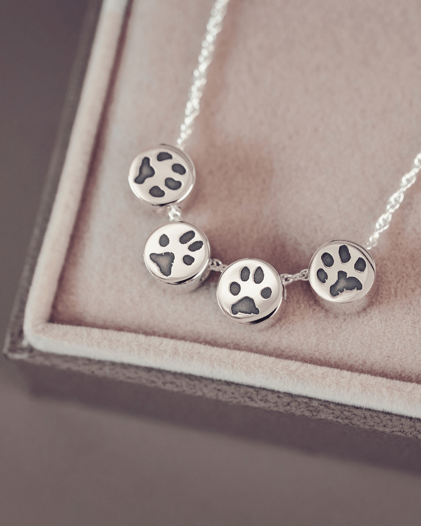 Family Necklace, Four Pawprint Charms