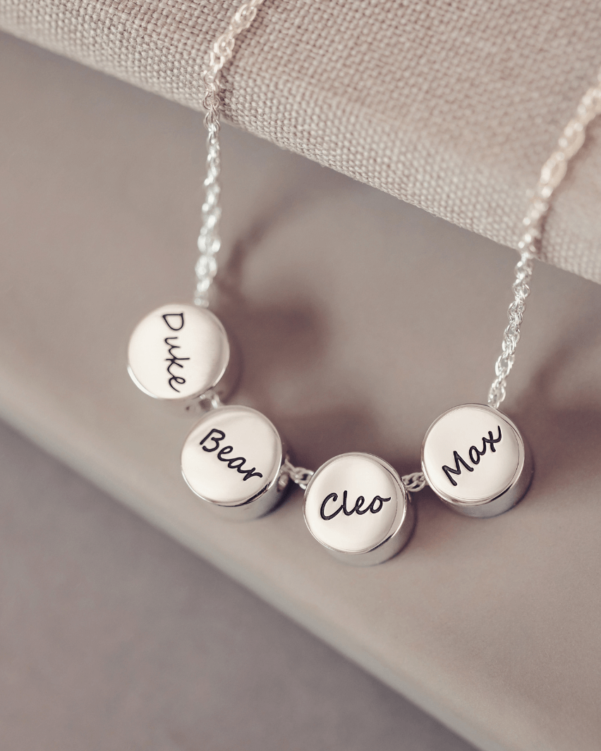 Family Necklace, Four Pawprint Charms