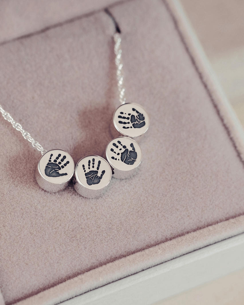 Family Necklace, Four Handprint or Footprint Charms