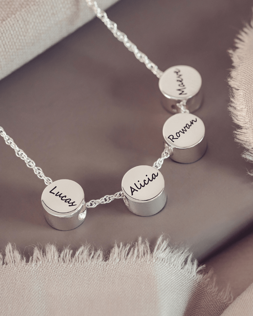 Family Necklace, Four Handprint or Footprint Charms