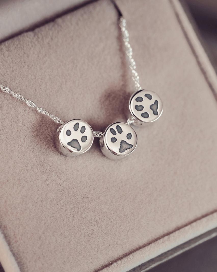 Family Necklace, Three Pawprint Charms