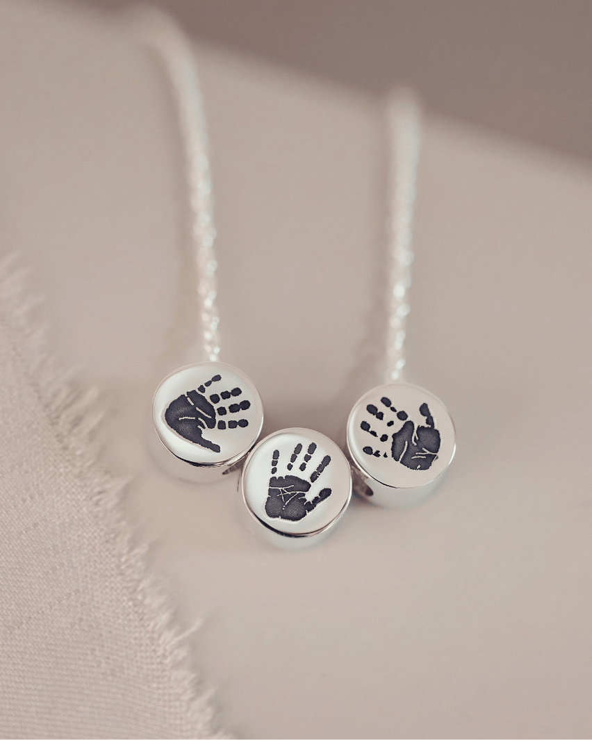 Family Necklace, Three Handprint or Footprint Charms