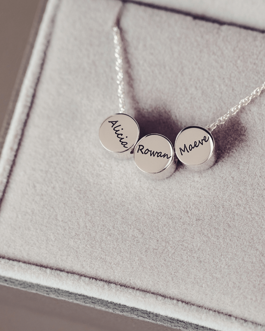 Family Necklace, Three Handprint or Footprint Charms