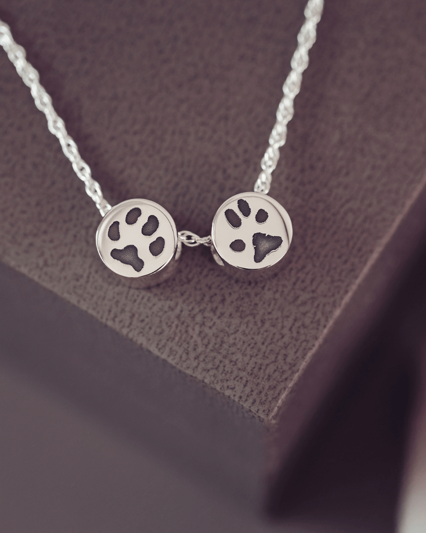 Family Necklace, Two Pawprint Charms