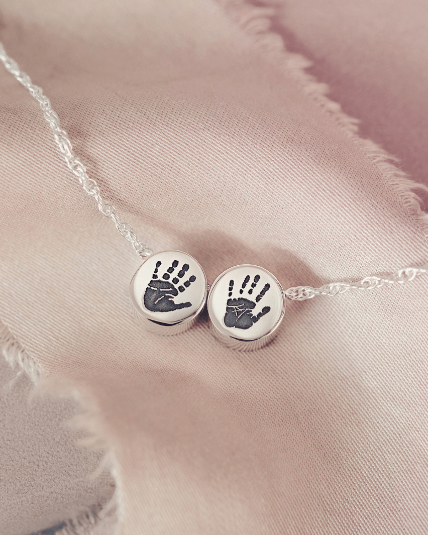 Family Necklace, Two Handprint or Footprint Charms