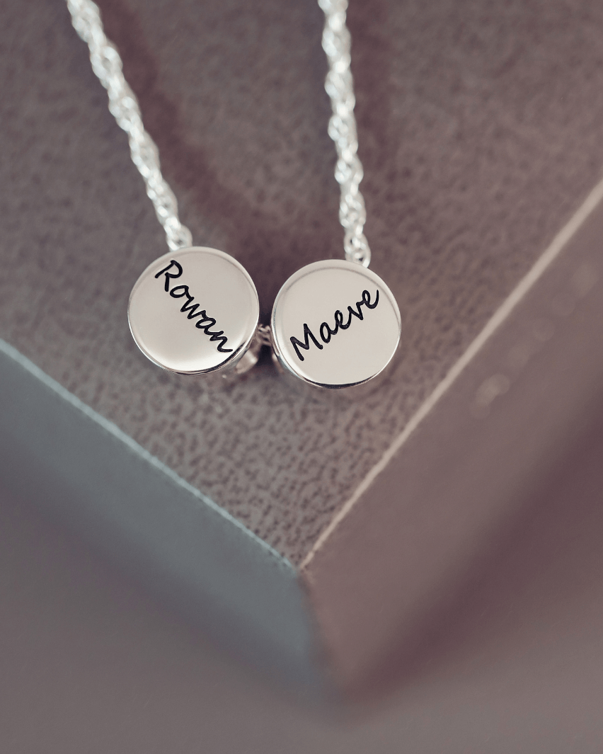 Family Necklace, Two Handprint or Footprint Charms