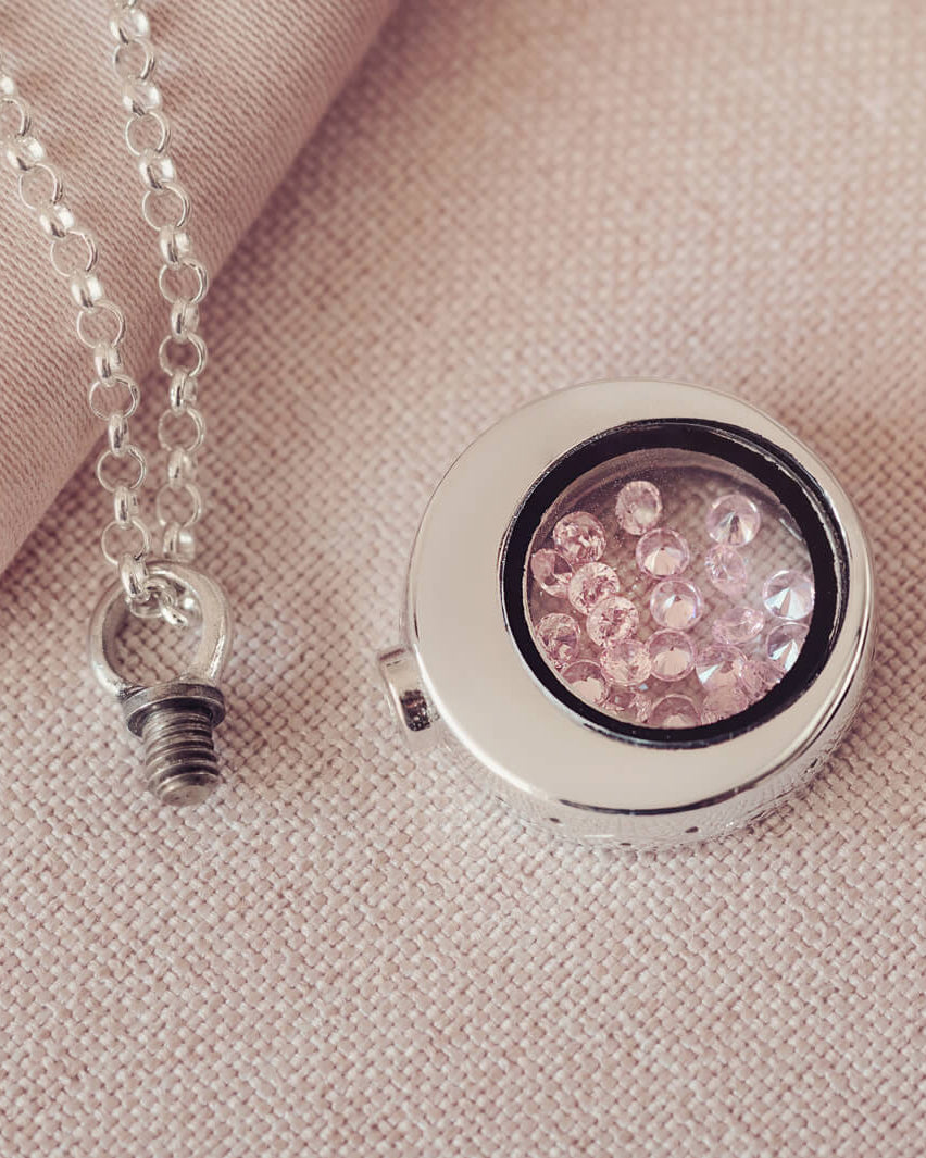Floating Crystal Round Ashes Urn Necklace