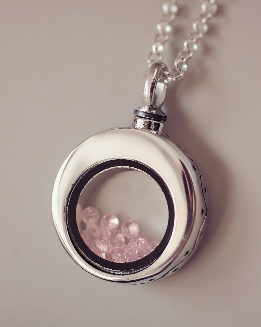Floating Crystal Round Ashes Urn Necklace