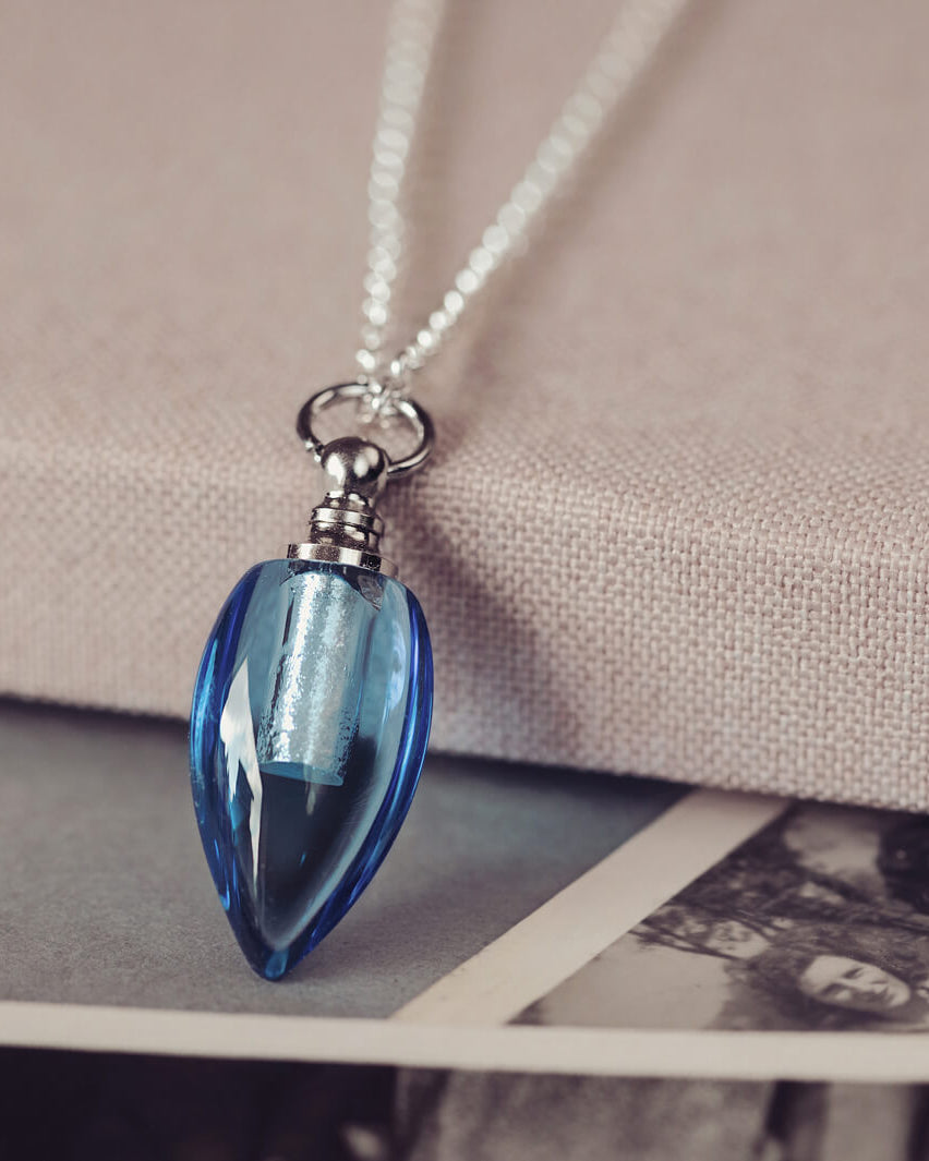 Glass Ashes Blue Waterdrop Necklace