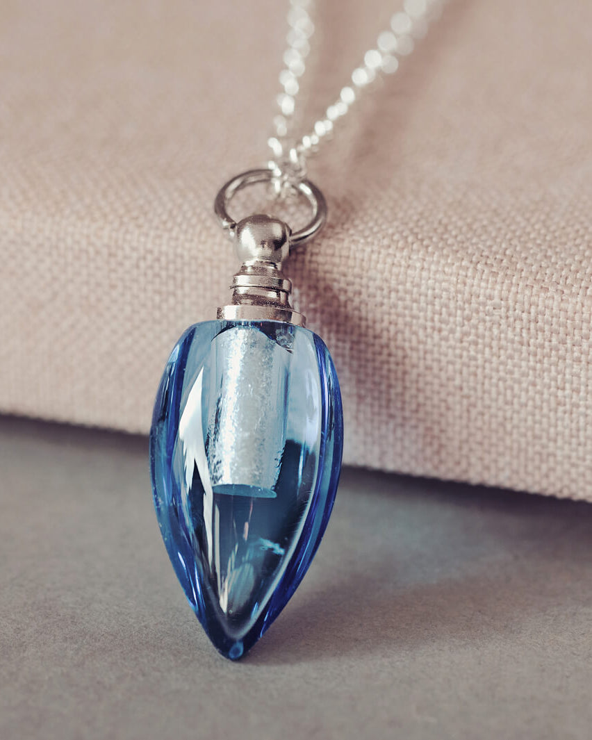Glass Ashes Blue Waterdrop Necklace
