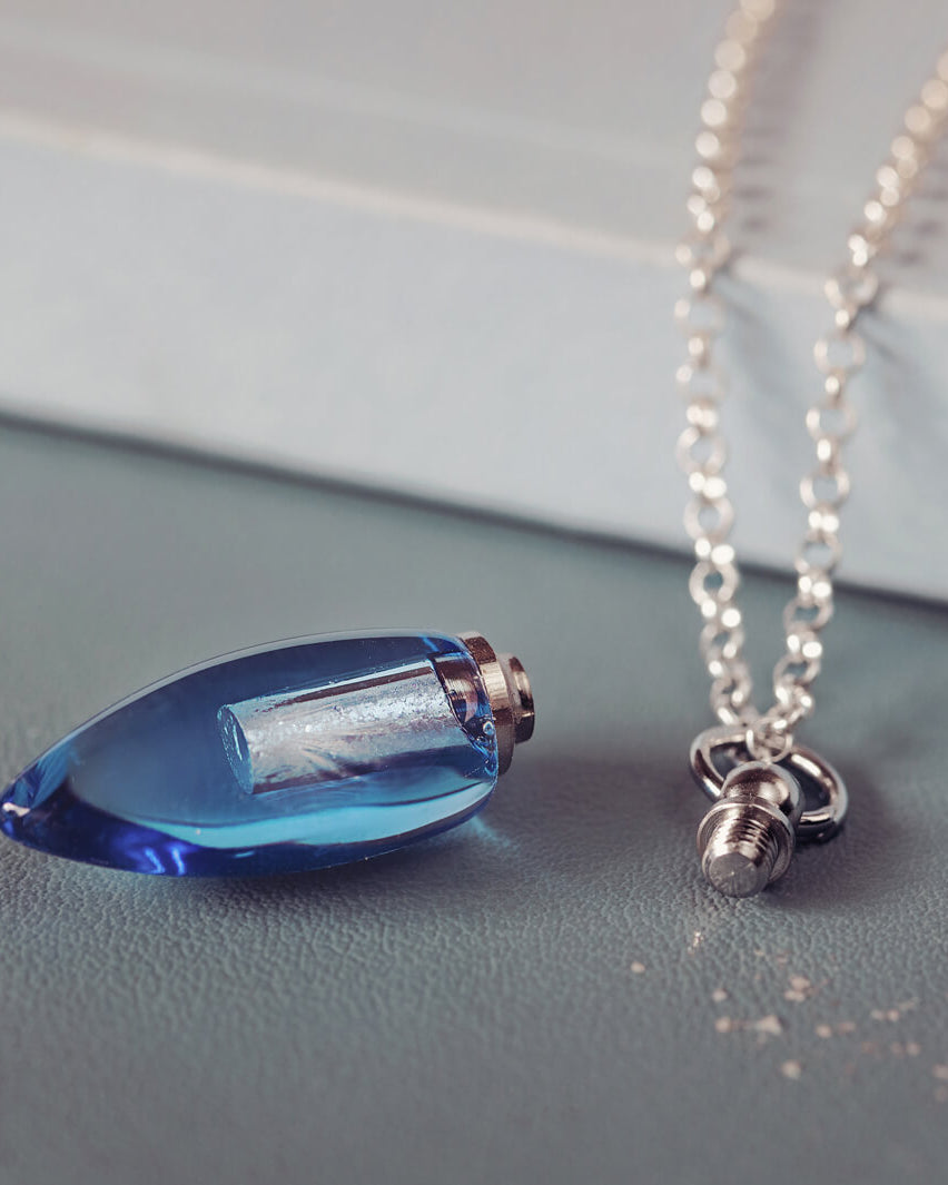 Glass Ashes Blue Waterdrop Necklace