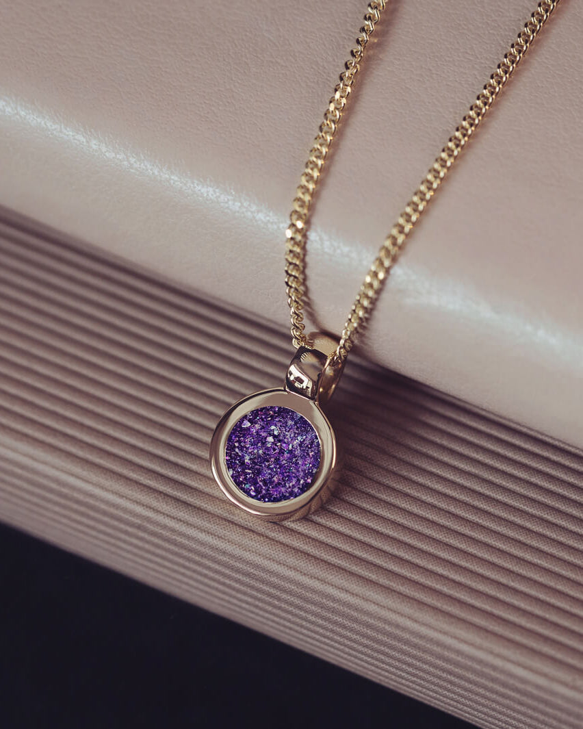 Gold Cremation Ashes Small Round Necklace\