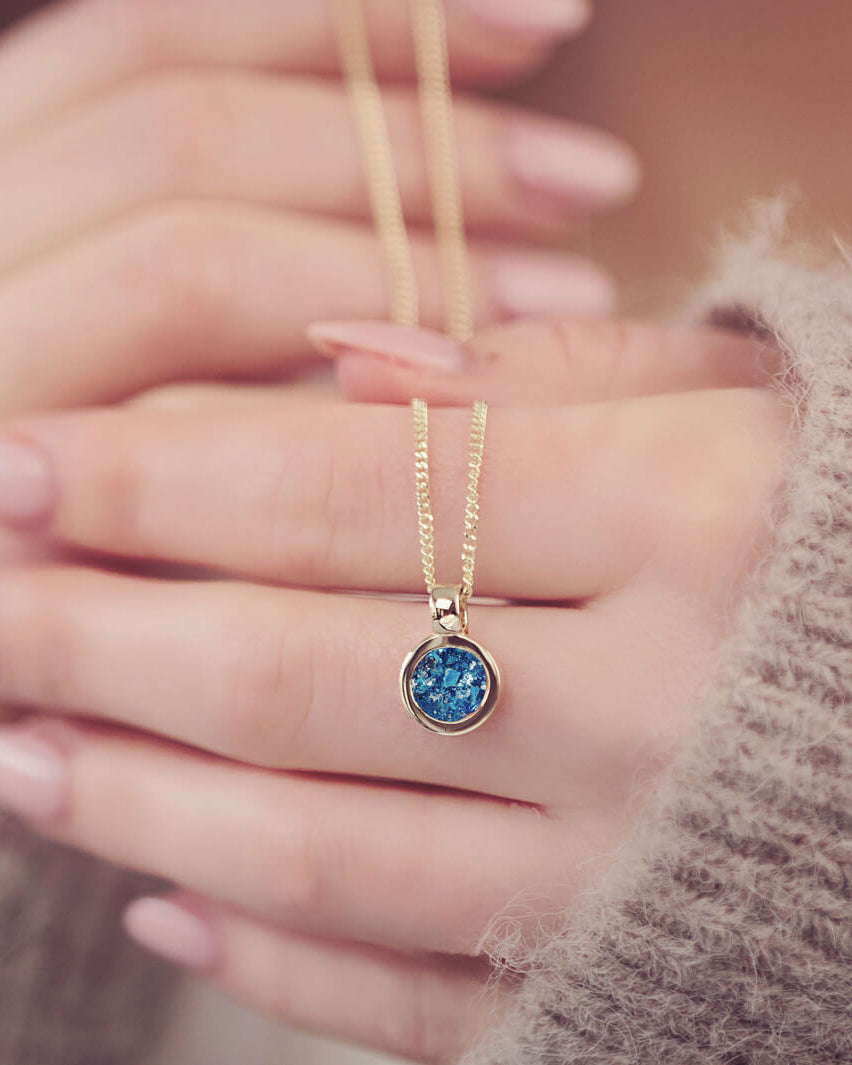Gold Cremation Ashes Small Round Necklace