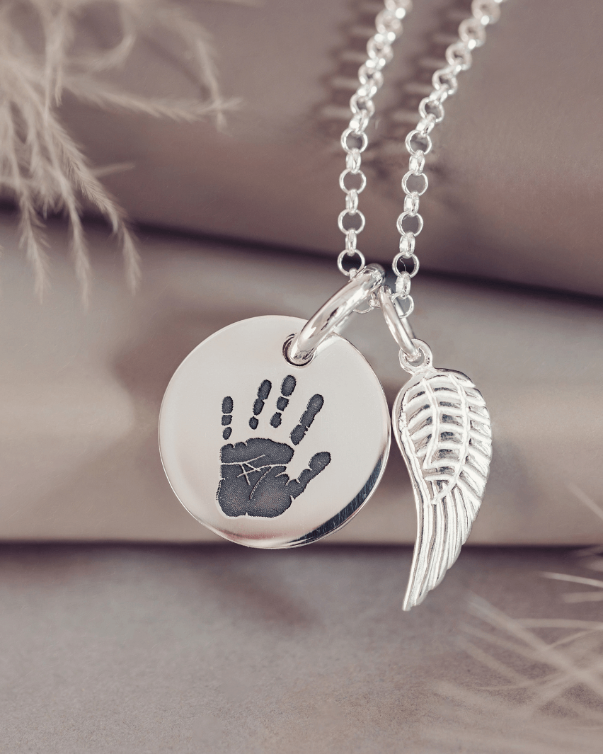 Handprint Or Footprint Necklace With Angel Wing