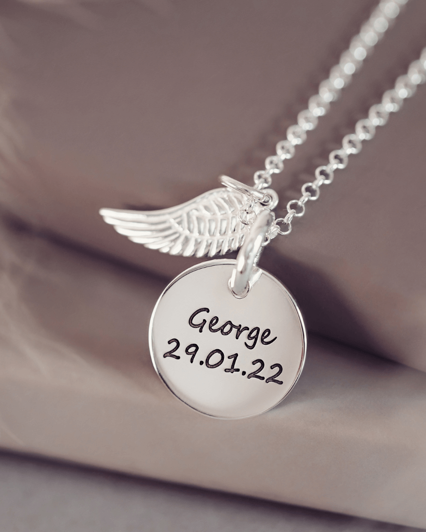 Handprint Or Footprint Necklace With Angel Wing