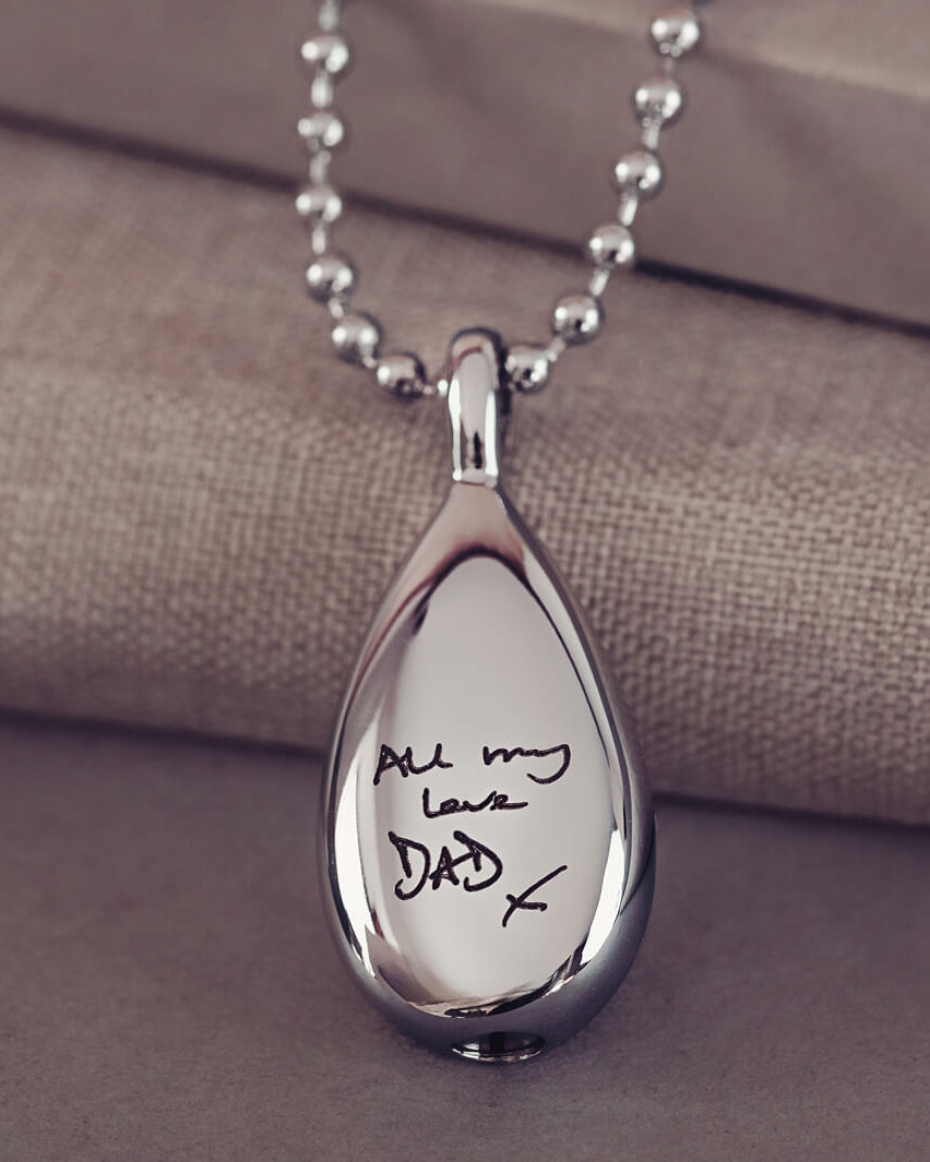 Handwriting Teardrop Cremation Urn Necklace