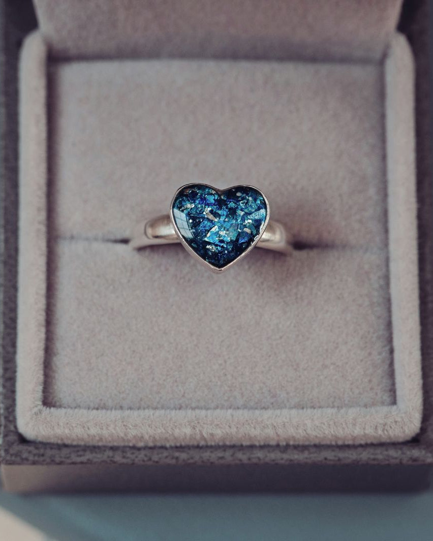 Memorial Ashes Heart Cremation Ring Blue