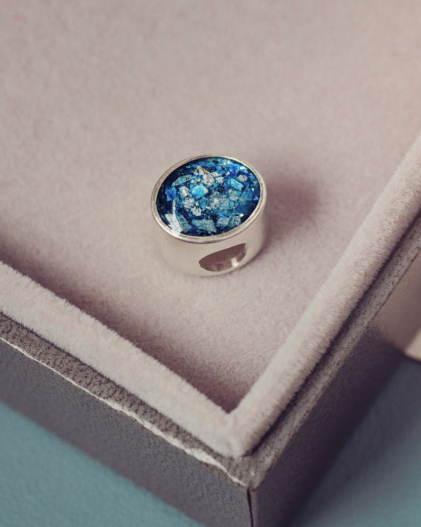 Memorial Ashes Oval Cremation Charm Bead Blue