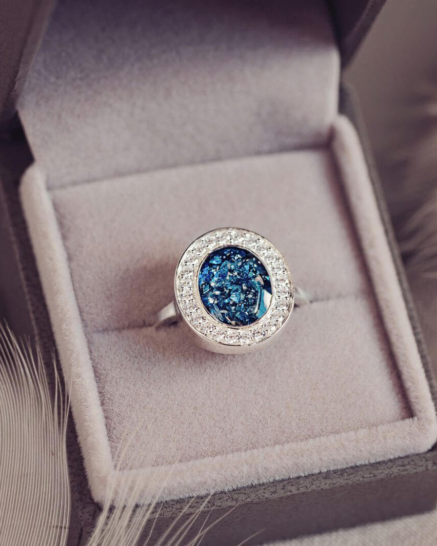 Memorial Ashes Oval Sparkle Ring Blue