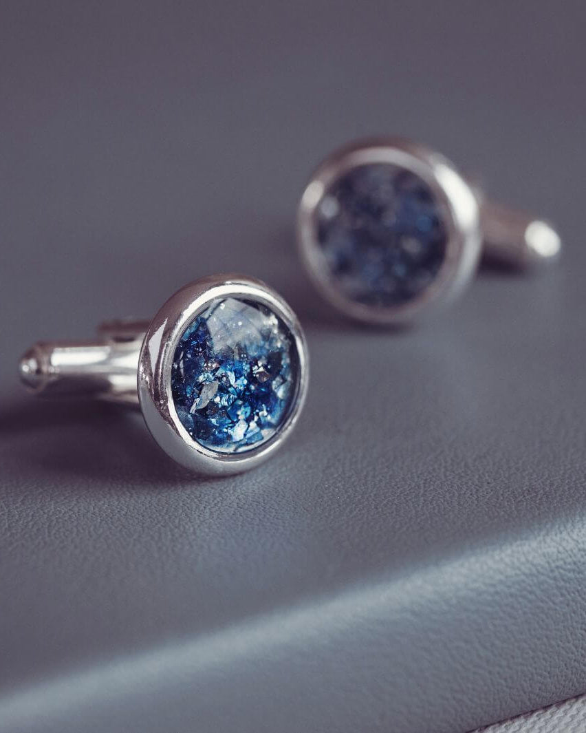 Memorial Ashes Round Cremation Cufflinks Blue