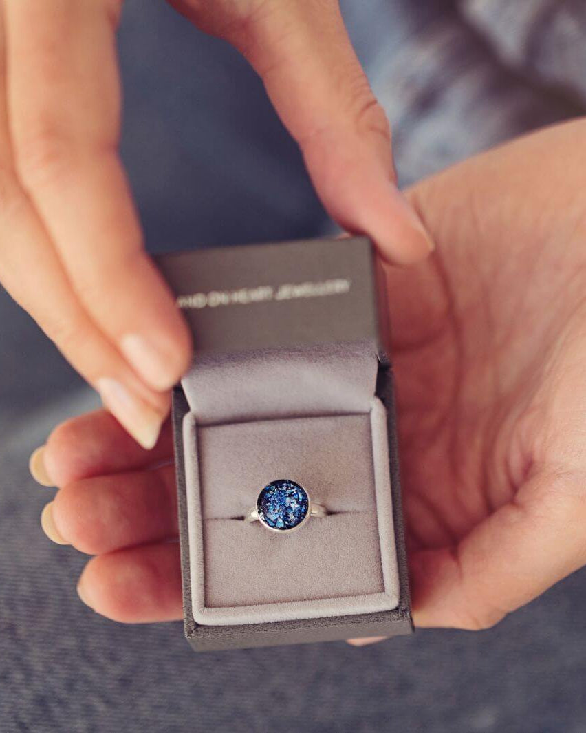 Memorial Ashes Round Cremation Ring Blue
