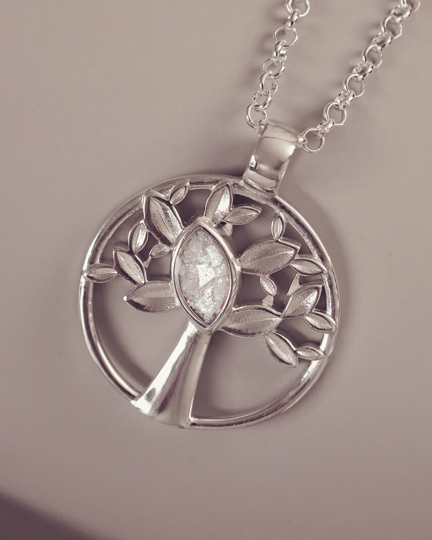 Silver Tree of Life Necklace with clear section to hold cremation ashes