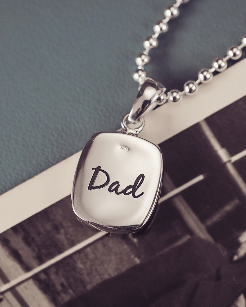 Mens Cremation Ashes Square Tag Necklace