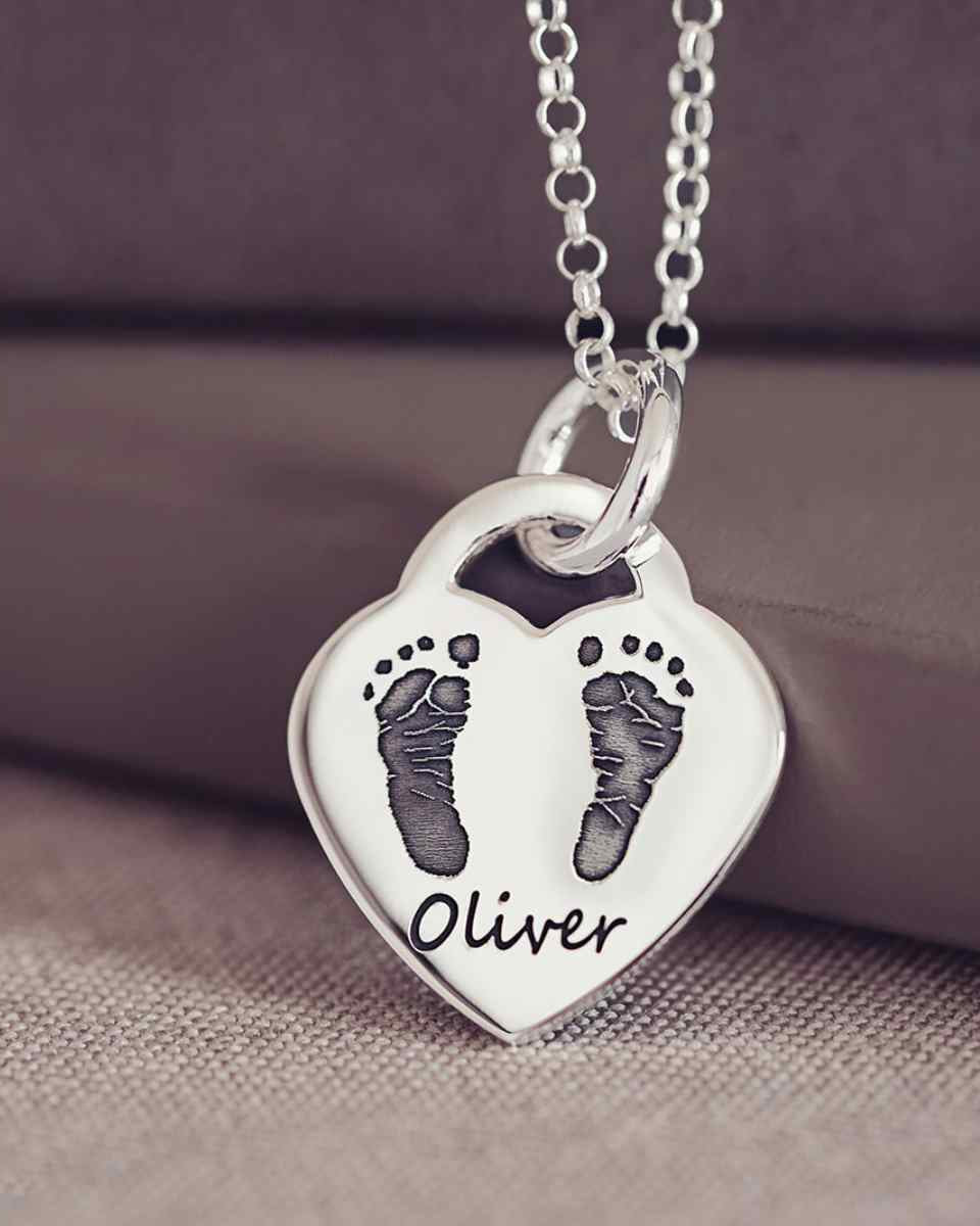 Heart Necklace with Child Footprints