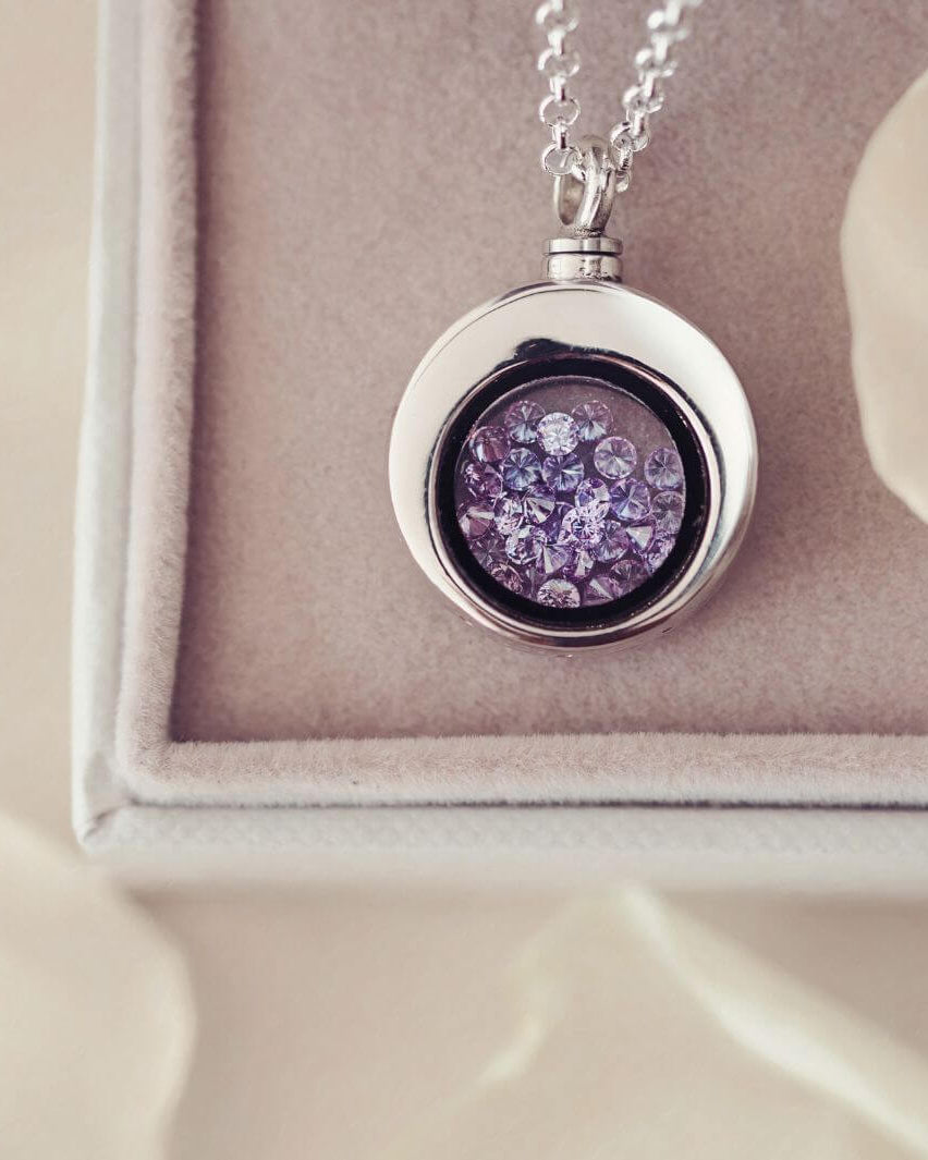 Floating Crystal Round Ashes Urn Necklace Lilac
