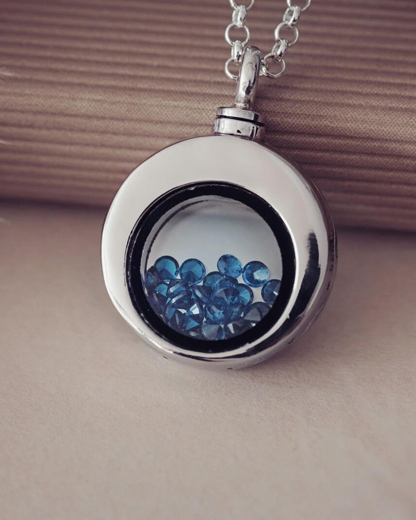 Floating Crystal Round Ashes Urn Necklace Royal Blue