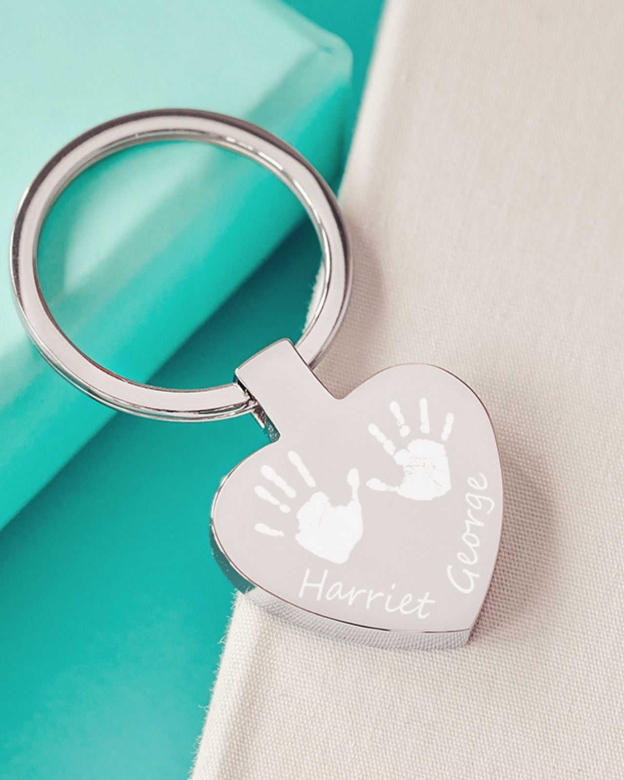 Handprint Or Footprint Heart Keyring, Two Prints And Two Names Keyrings Handonheartjewellery