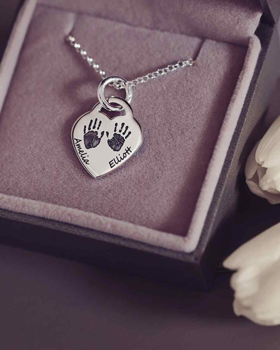 Heart Necklace with Child Handprints