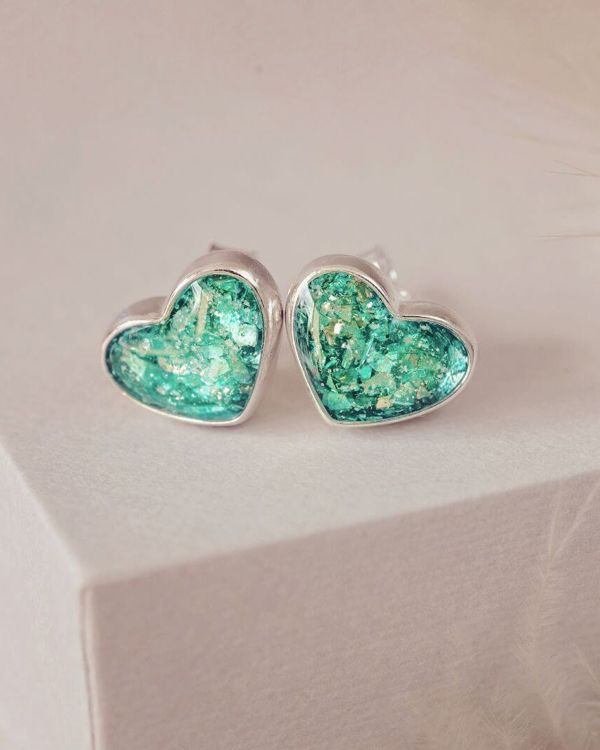 Memorial Ashes Heart Cremation Earrings Memorial Hand on Heart Jewellery