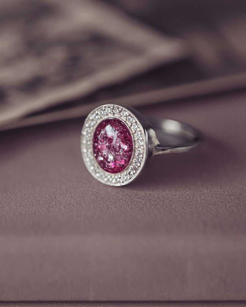 Memorial Ashes Oval Sparkle Ring Pink