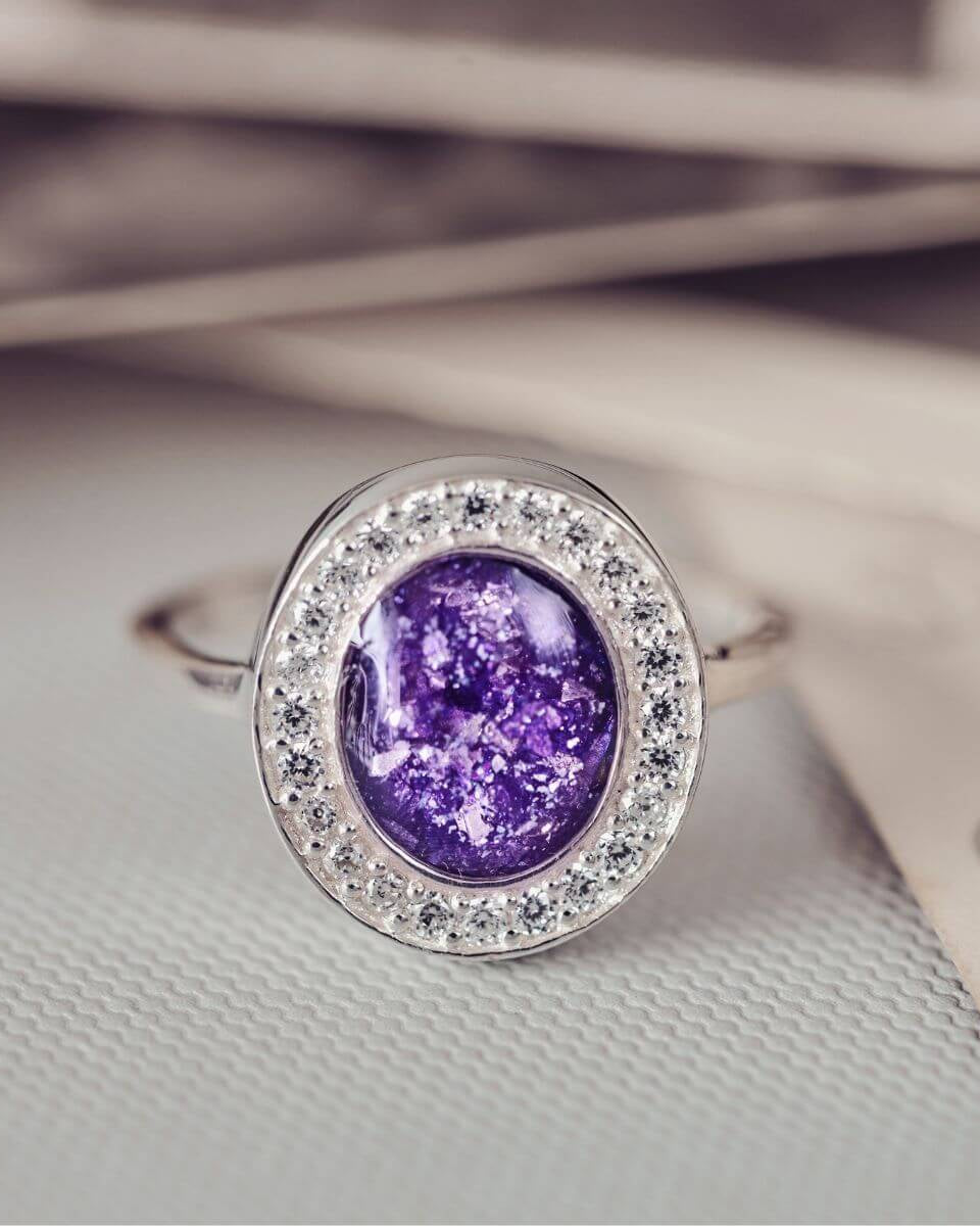 Memorial Ashes Oval Sparkle Ring Purple