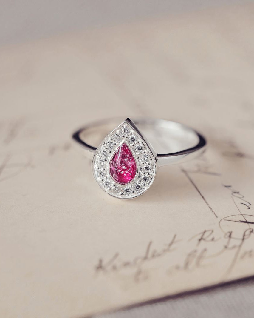 Memorial Ashes Teardrop Sparkle Ring Pink