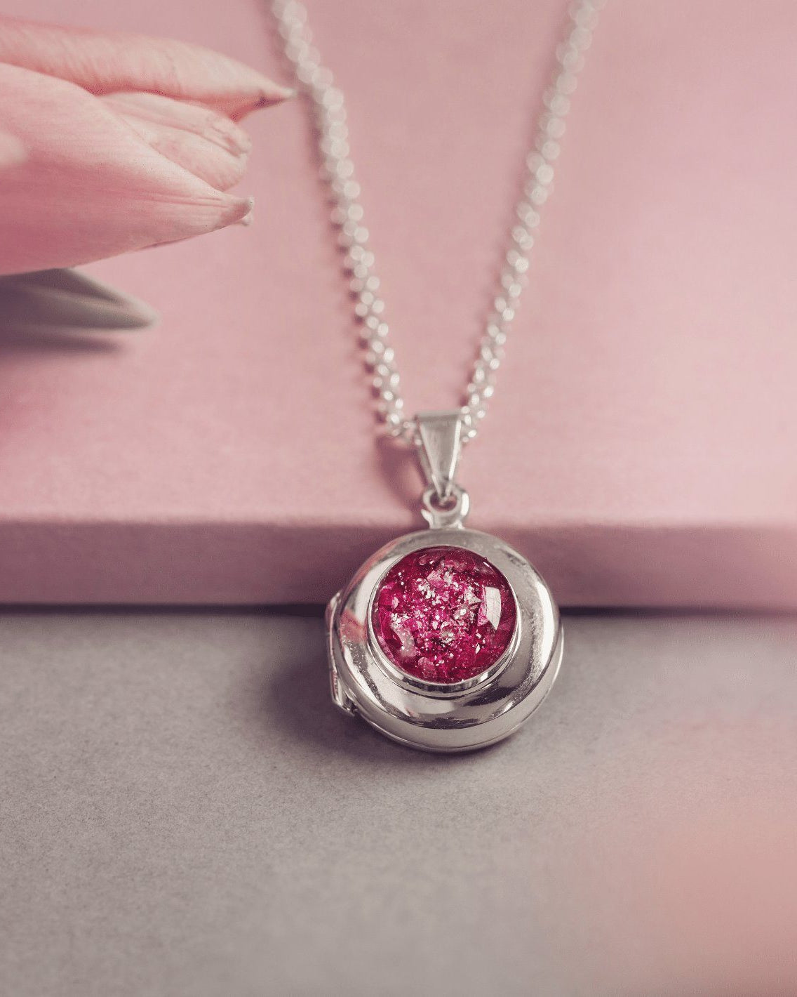 Memorial Ashes Round Locket Necklace Hand on Heart Jewellery